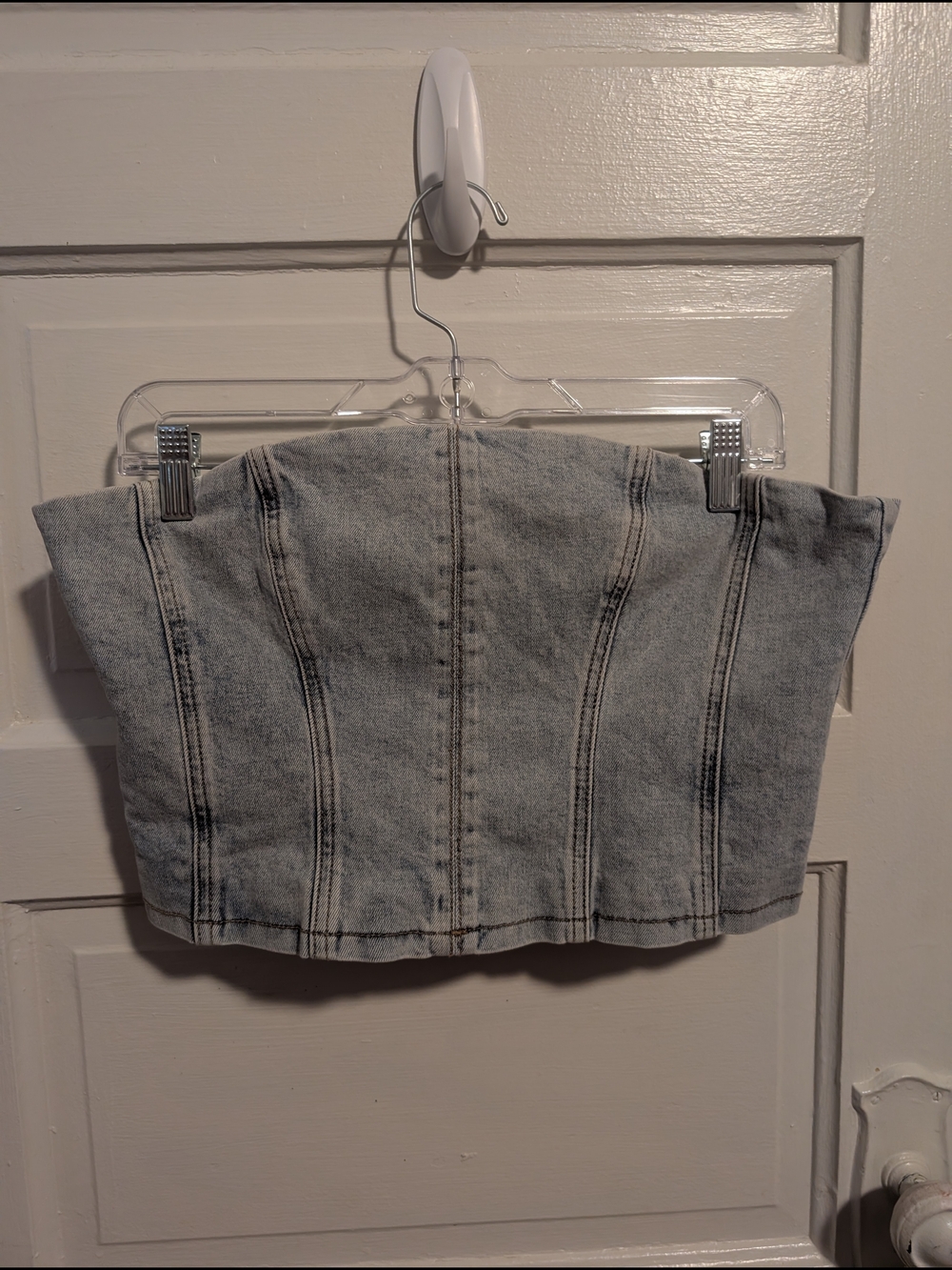 NWT Strapless Denim Corset Top - Light Wash Blue Zip Up Back